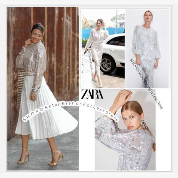 zara white sequin long sleeve top